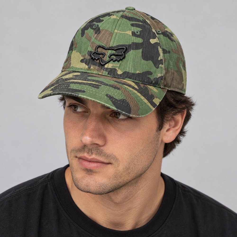 Fox Racing Hat Mens L/XL Green Camo Flexfit Woodland Camouflage Baseball Cap Y2K